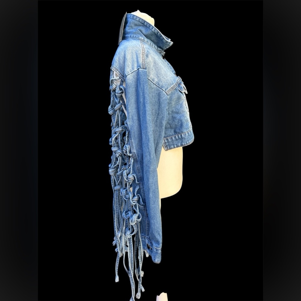 NWT Coachella Fashion Nova Dream Catcher Denim Jacket Fringe Tassels Size M - Picture 13 of 16